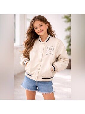 ZARA Girls Varsity Bomber Jacket Cream Letter B Size 8-9 (130 cm)